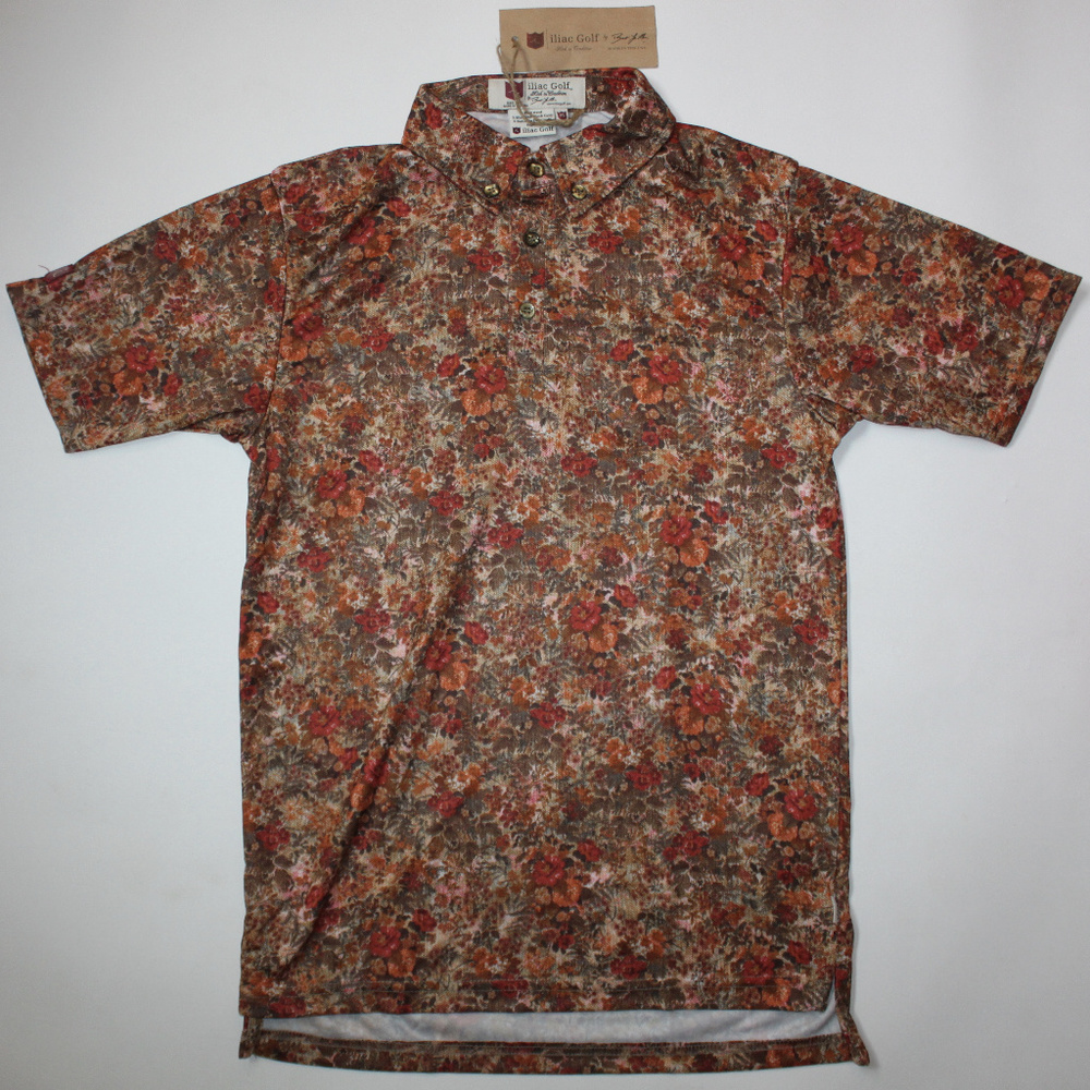 iliac Golf Men's XS Polo Brown Orange Floral New